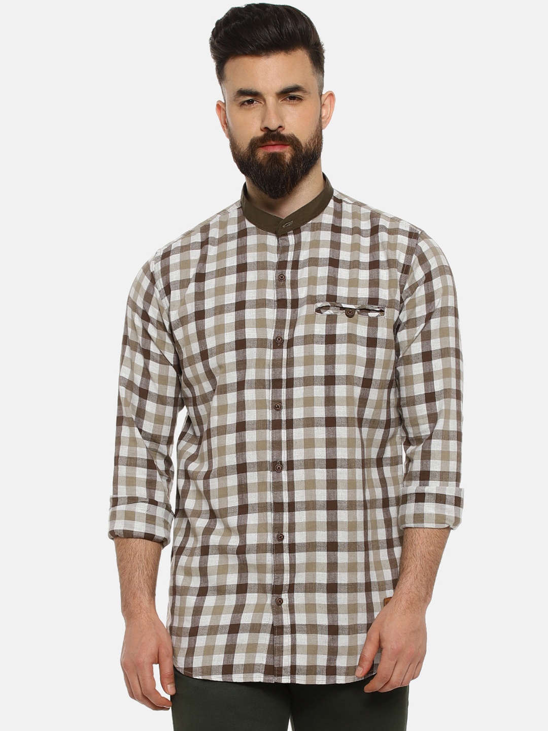 

Campus Sutra Men White Regular Fit Checked Casual Shirt