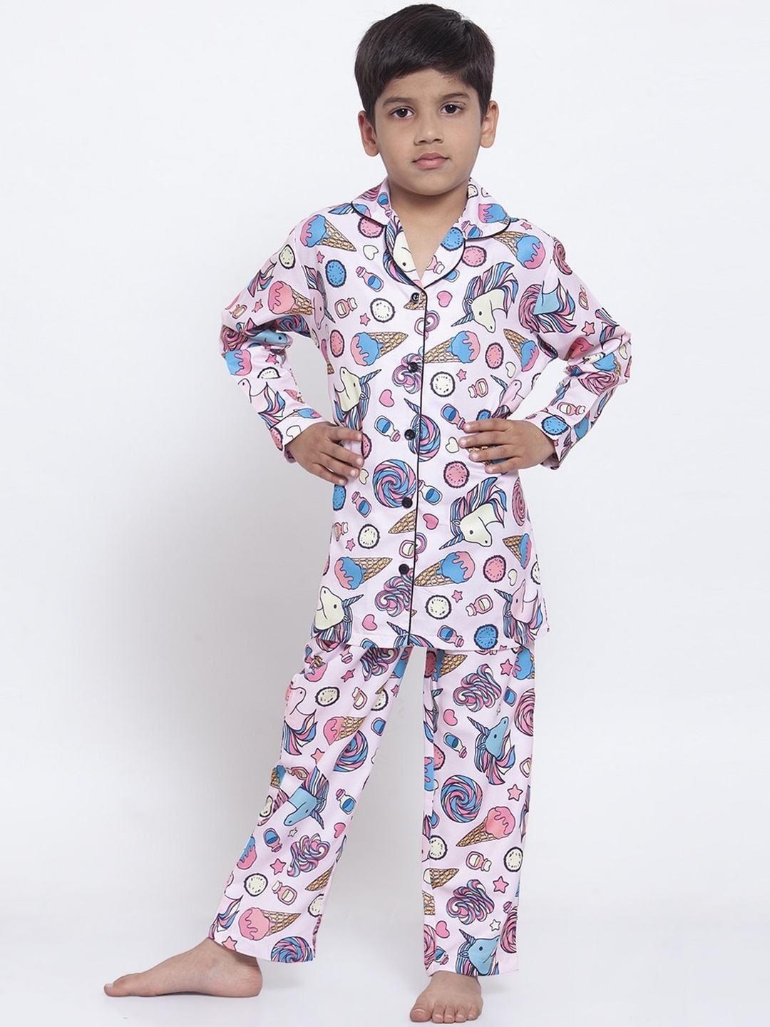 

MAXENCE Boys Pink & Blue Printed Night Suit