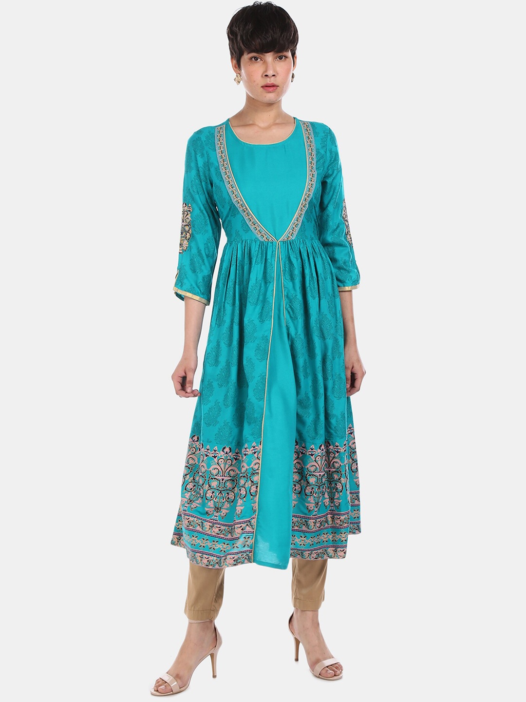 Anahi Women Teal Blue Printed Anarkali Kurta