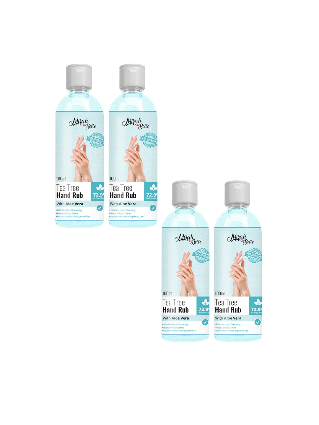 

Mirah Belle Unisex Pack Of 4 Tea Tree Aloe Vera Hand Rub Sanitizer 400ml, Blue