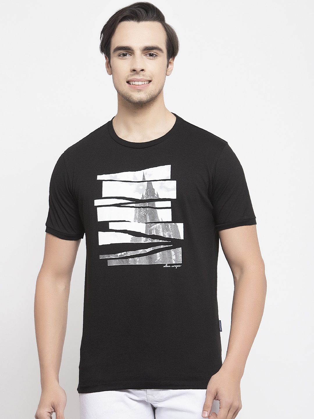 

Allen Cooper Men Black & White Printed Round Neck T-shirt