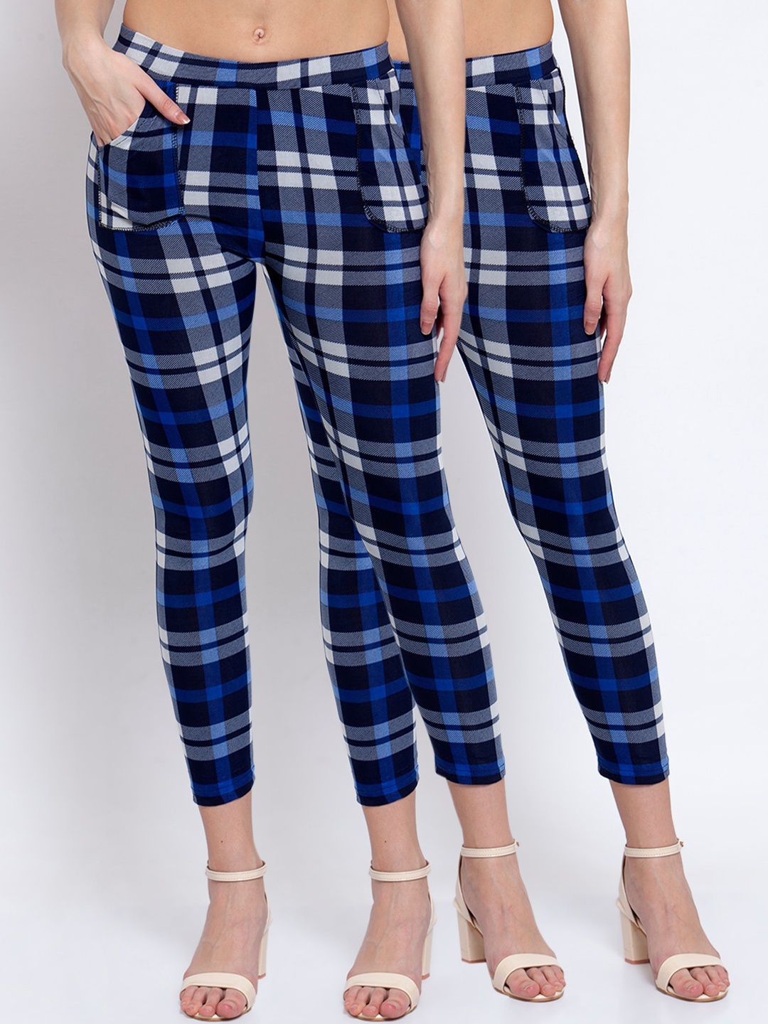 

KLOTTHE Women Pack of 2 Blue Checked Jeggings