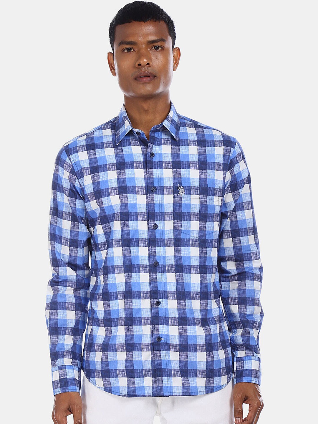 

U.S. Polo Assn. Men Blue & White Regular Fit Checked Casual Shirt