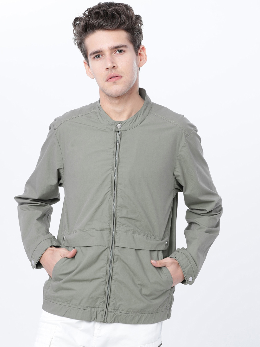 

HIGHLANDER Men Green Striped Tailored Shacket