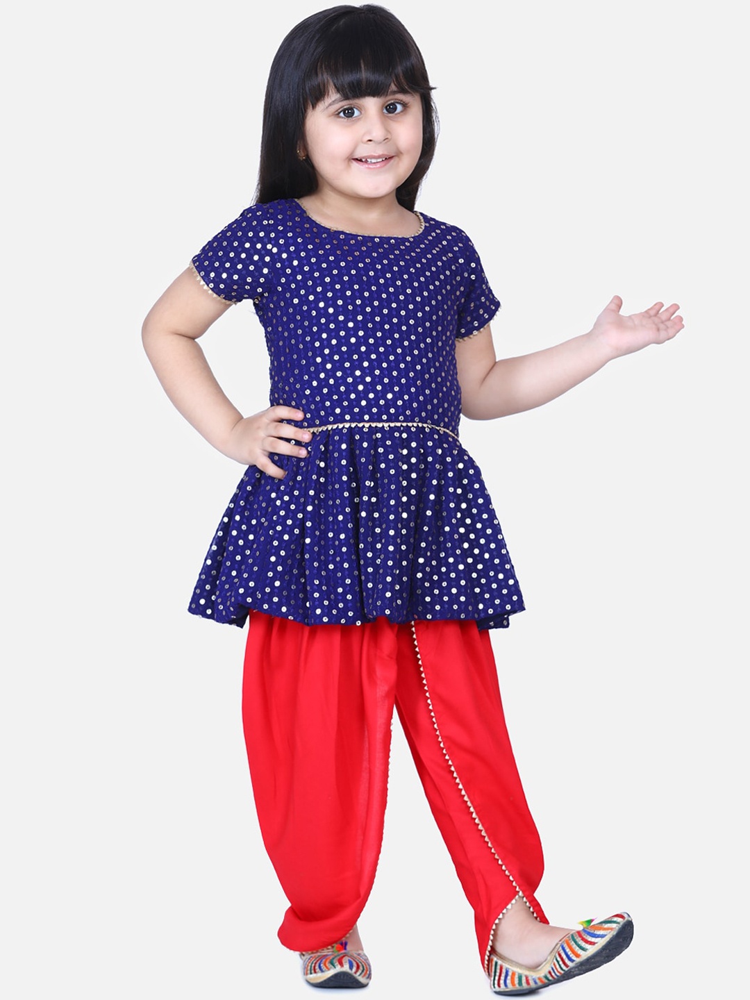 

AWW HUNNIE Girls Blue & Red Embellished Top with Dhoti Pants