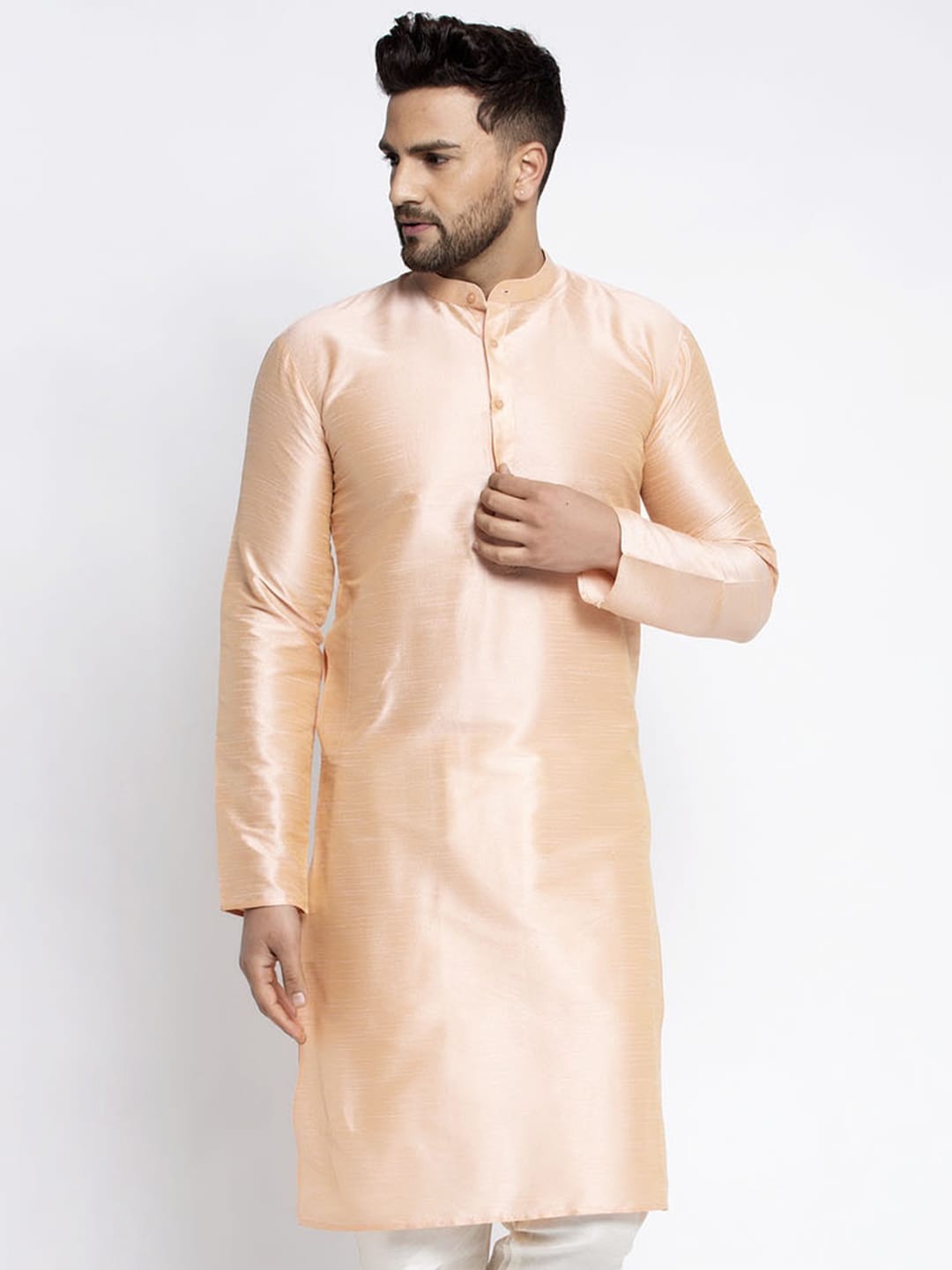

Jompers Men Peach-Coloured Solid Kurta