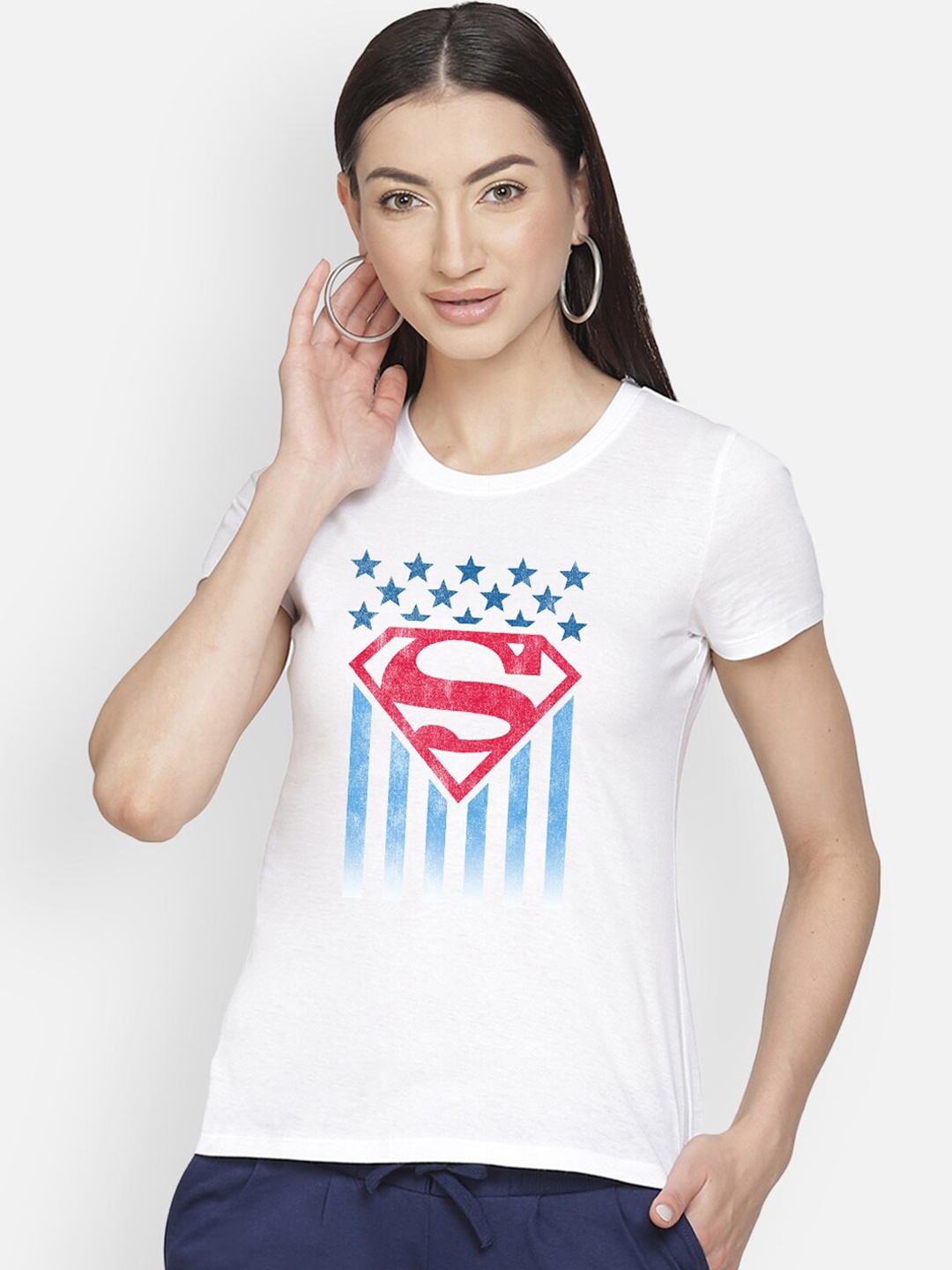 

Free Authority White & Blue Superman Printed T-shirt