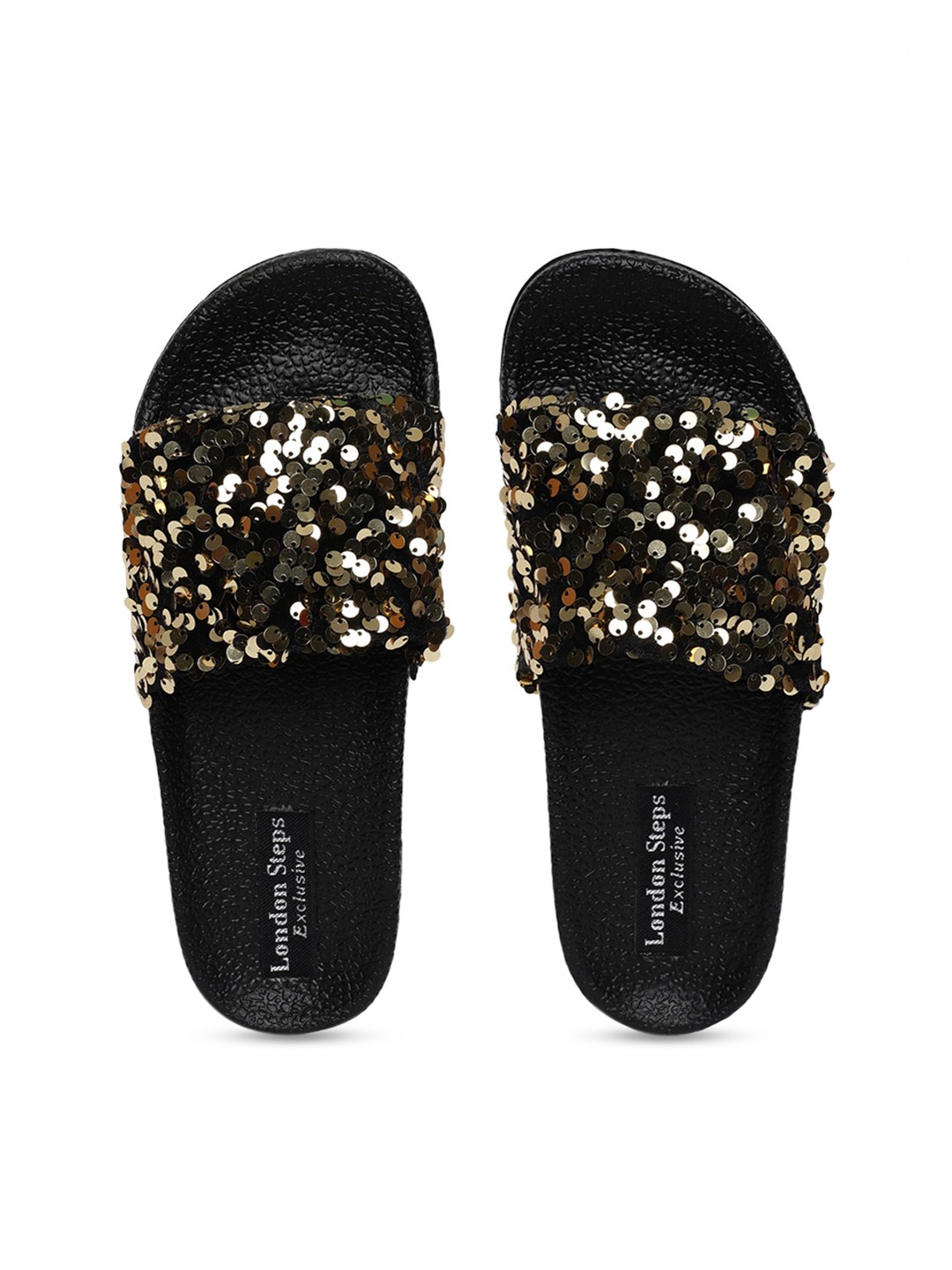

LONDON STEPS Women Gold-Toned & Black Embellished Sliders