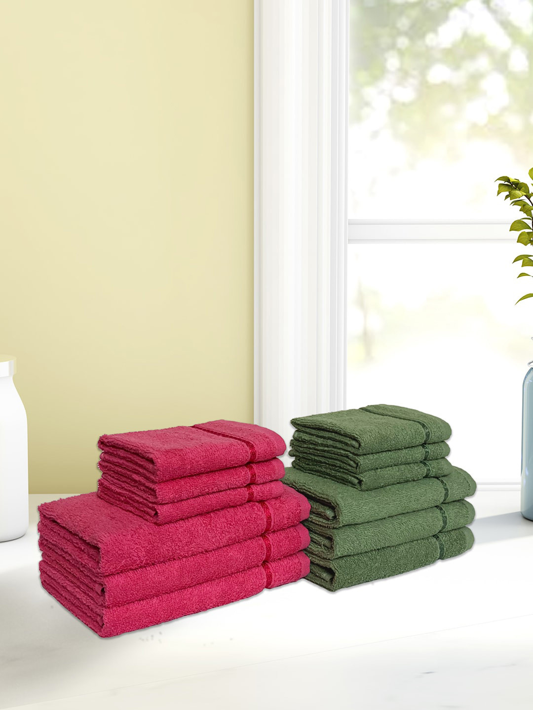 

CORE Designed by SPACES Unisex Set Of 12 Solid Solid 380 GSM Towels, Green