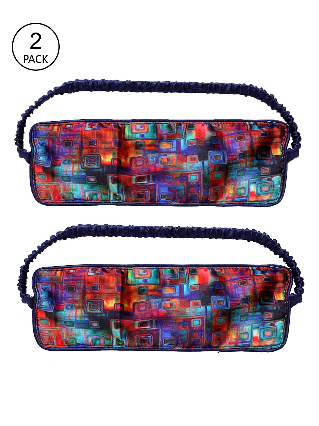 DECOREALM Unisex Pack Of 2 Blue & Orange Printed Travel Eye Masks