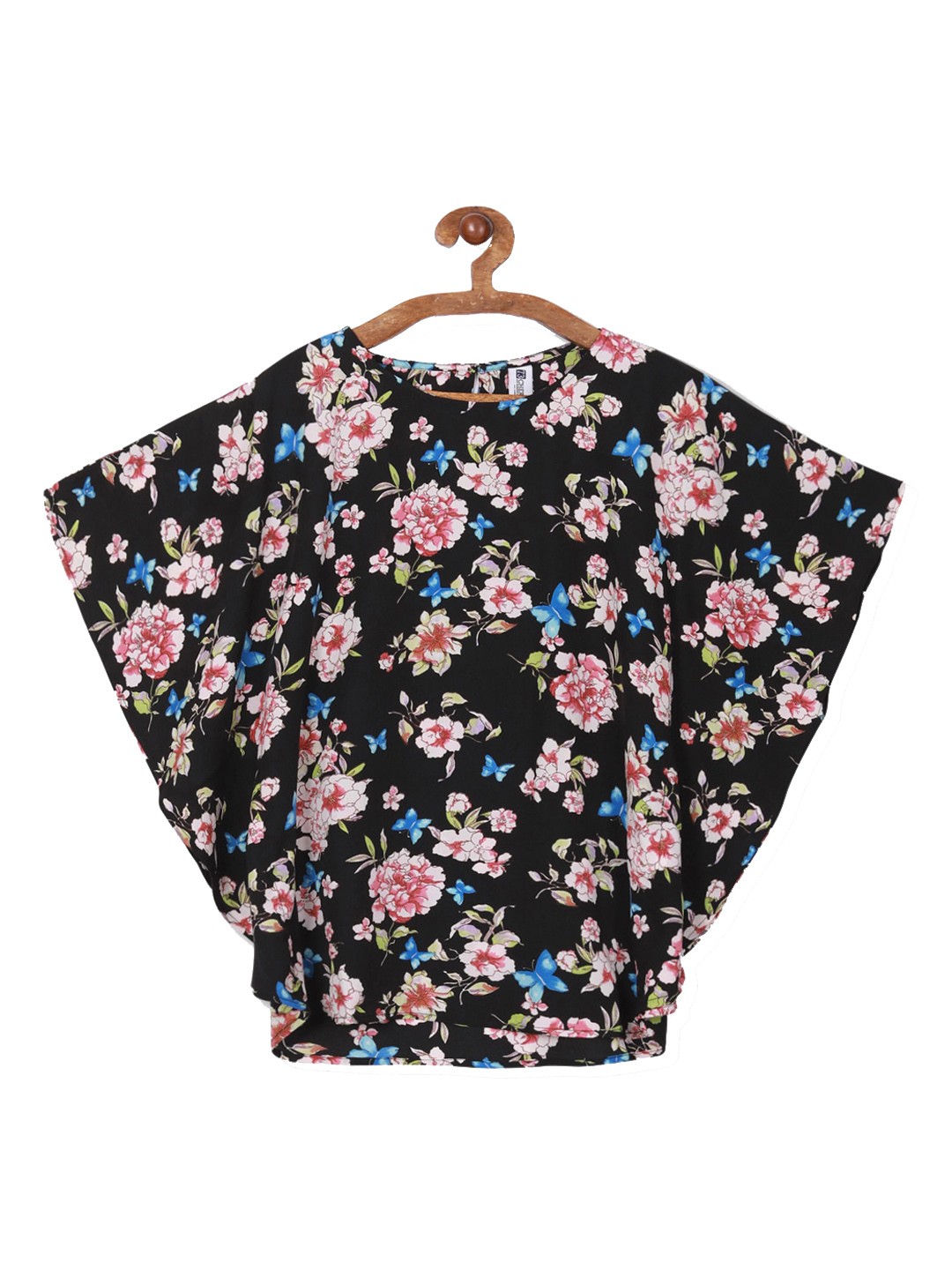 

Cherokee Girls Black Floral Printed Batwing Sleeves Kaftan Top