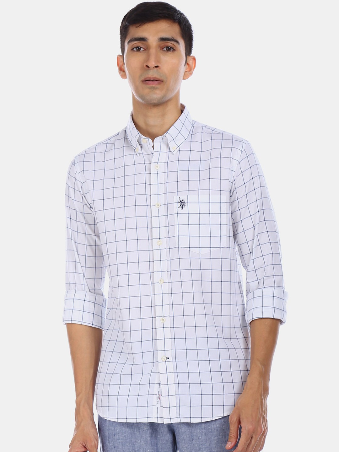 

U.S. Polo Assn. Men White Regular Fit Checked Casual Shirt