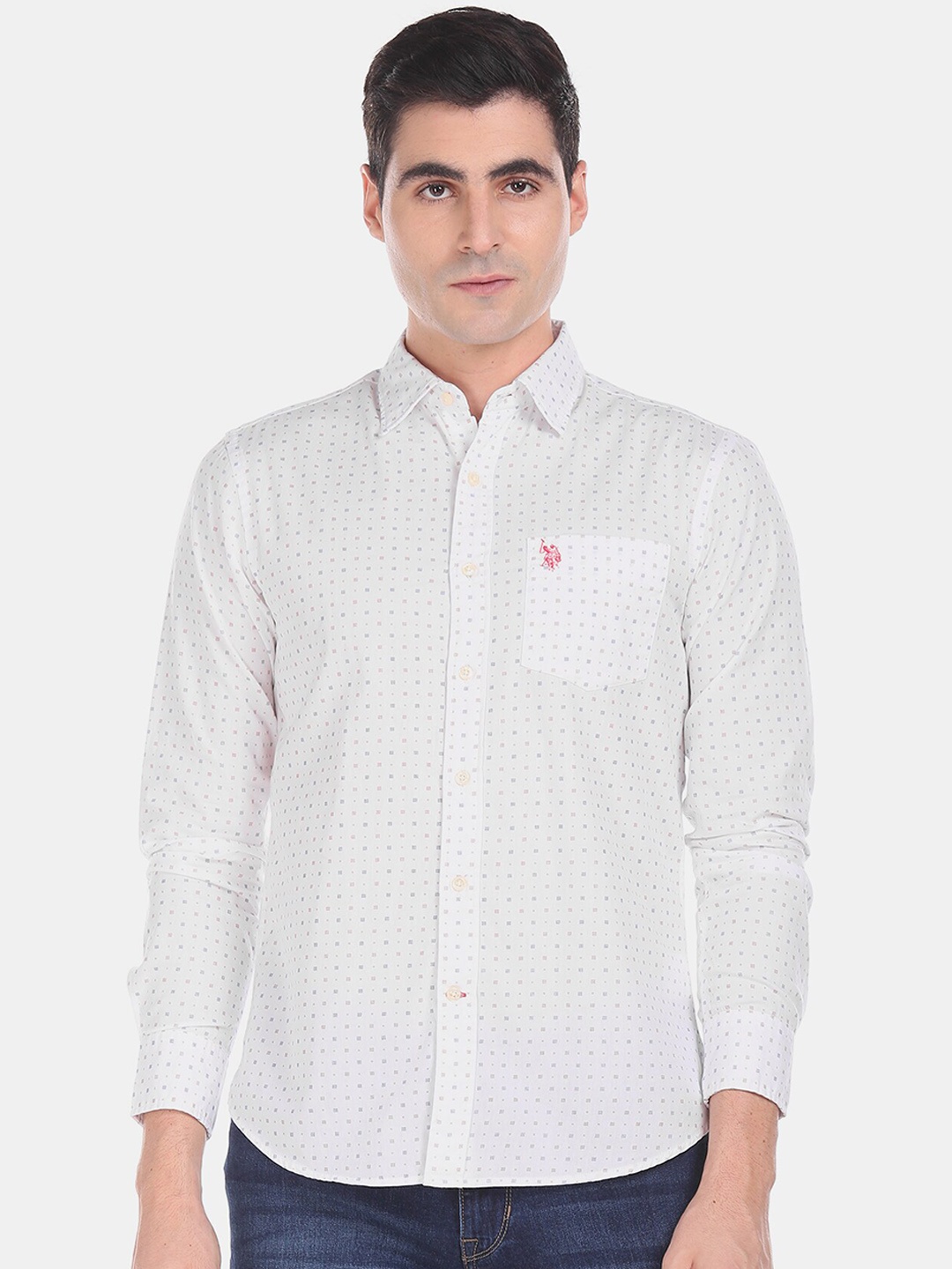 

U.S. Polo Assn. Men White Regular Fit Printed Casual Shirt