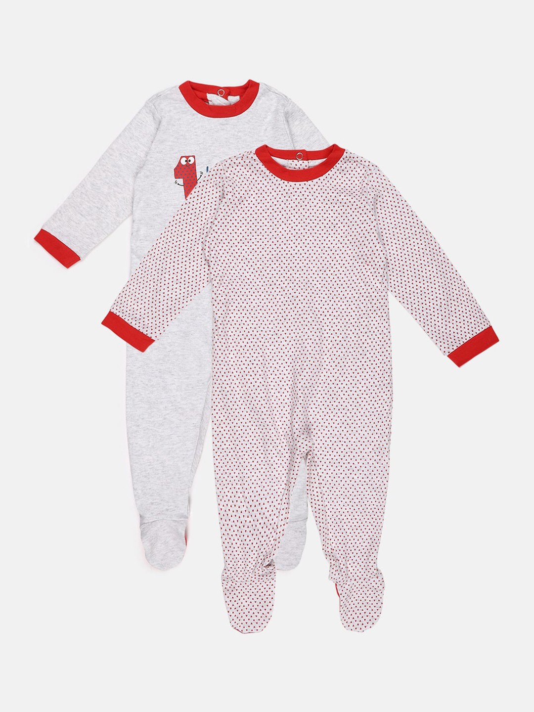 

Chicco Infant Kids Pack Of 2 Printed Sleepsuits, Grey melange