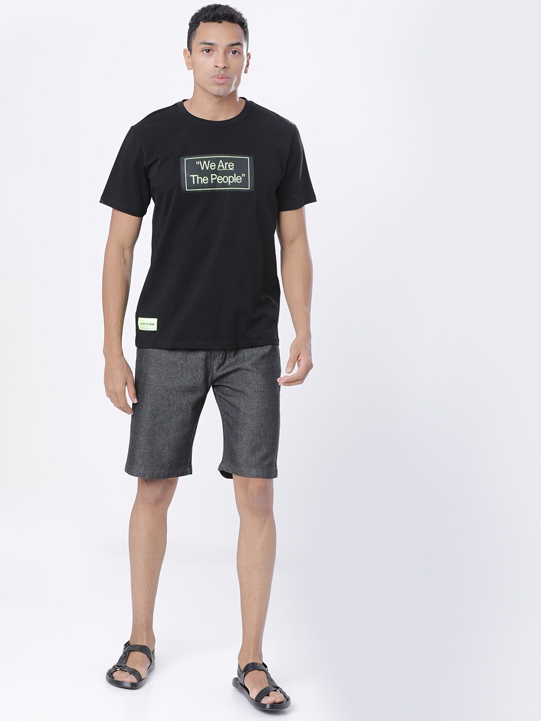 

HIGHLANDER Men Black Solid Slim Fit Denim Shorts