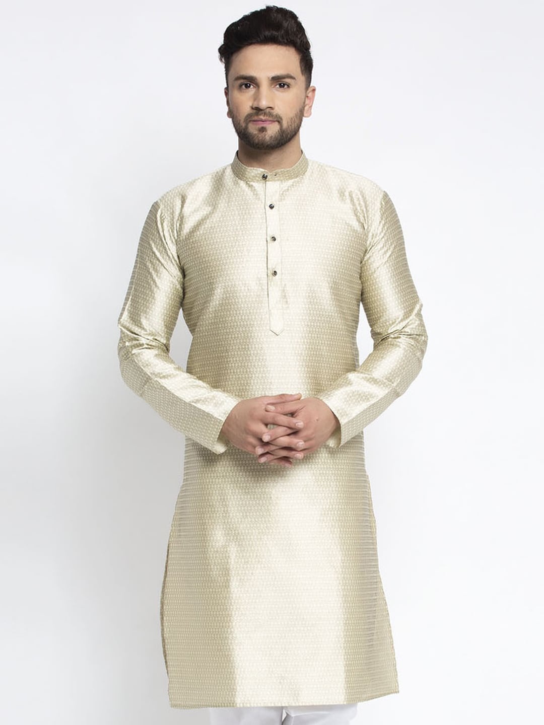 

Jompers Men Beige Woven Design Pathani Kurta