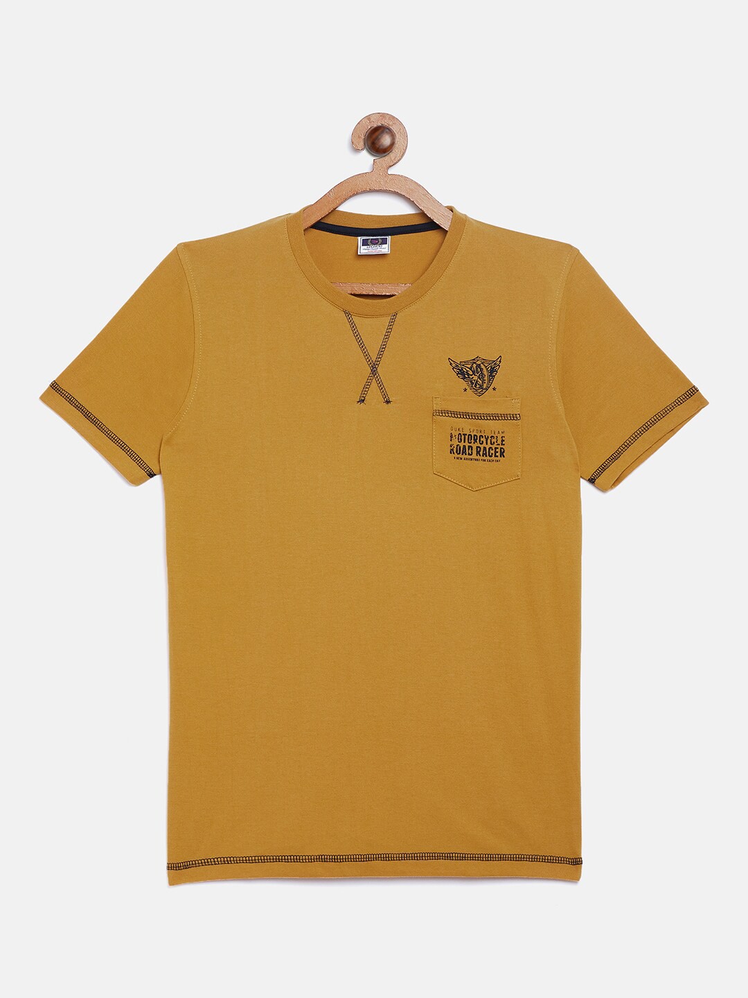 

Duke Boys Mustard Yellow & Black Printed Round Neck T-shirt
