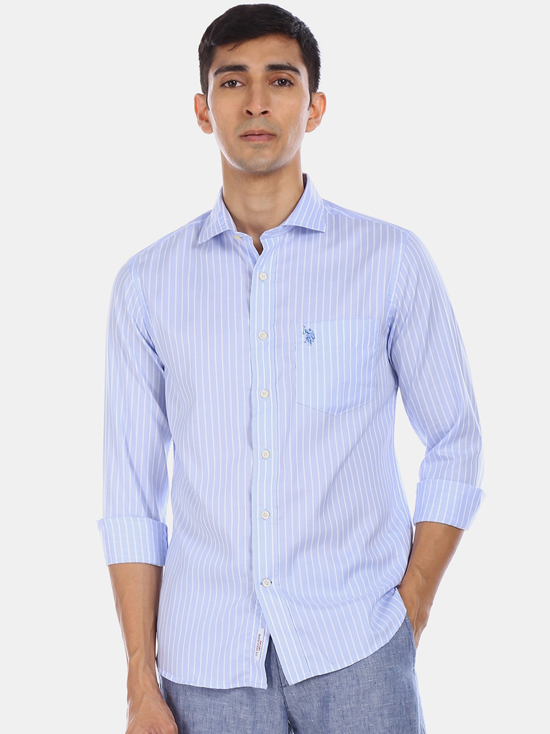 

U.S. Polo Assn. Men Blue & White Regular Fit Striped Casual Shirt