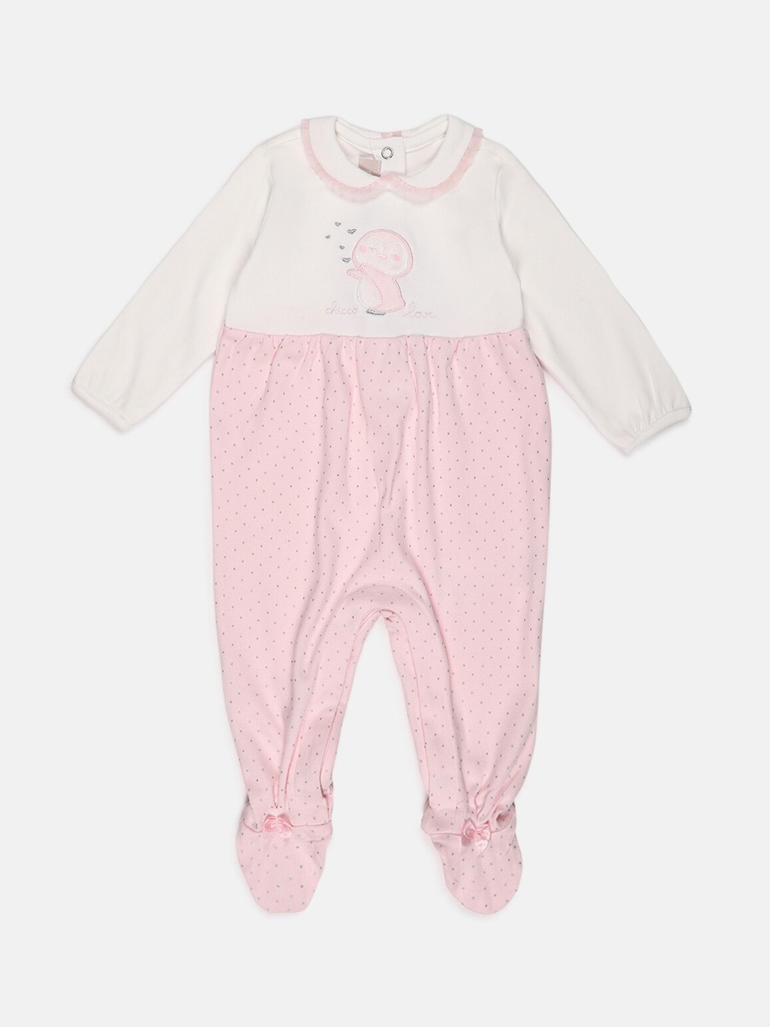 Chicco Infant Girls Pink & White Printed Sleepsuit