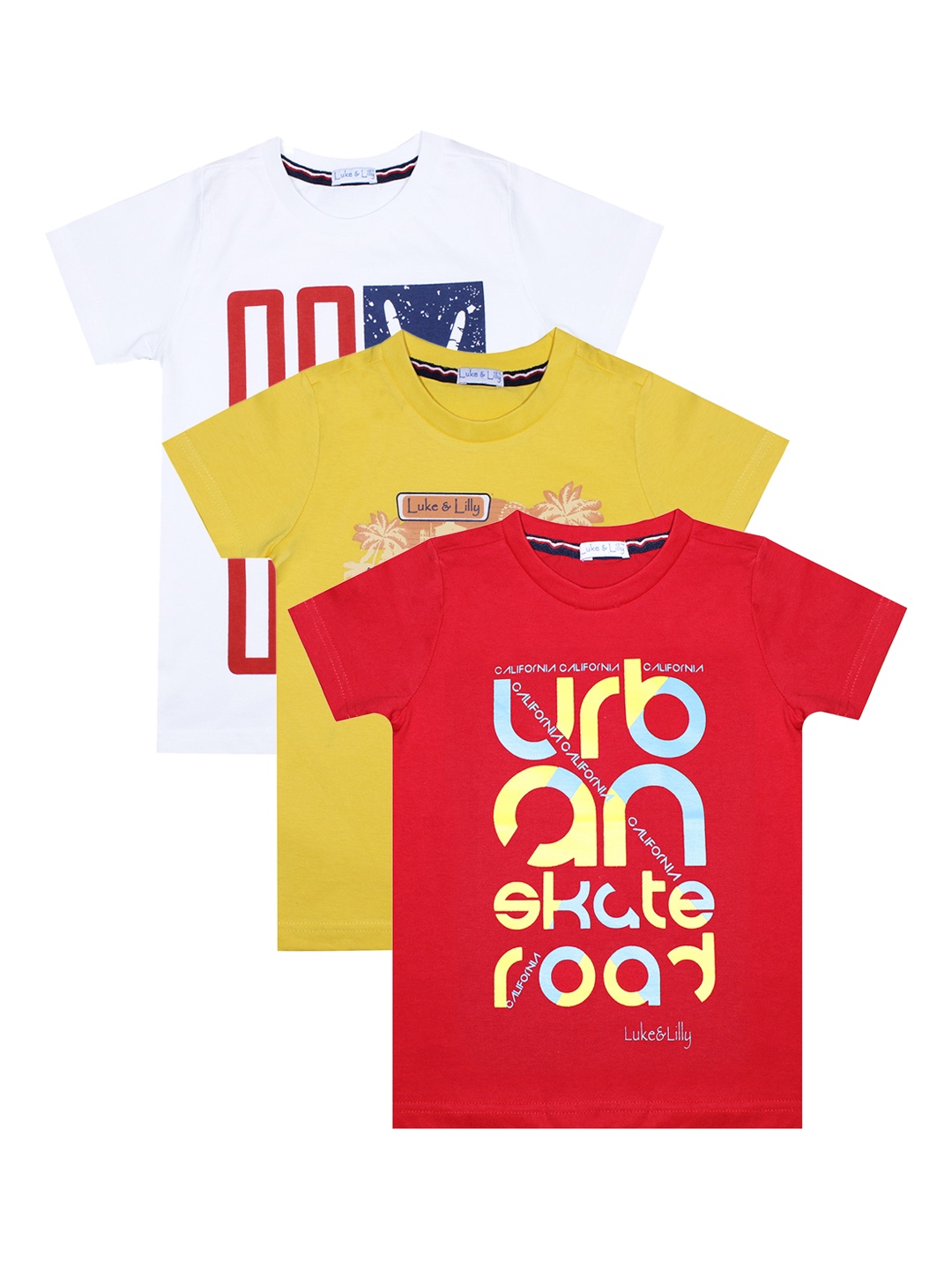 

Luke & Lilly Boys Pack of 3 Printed Round Neck T-shirts, Red