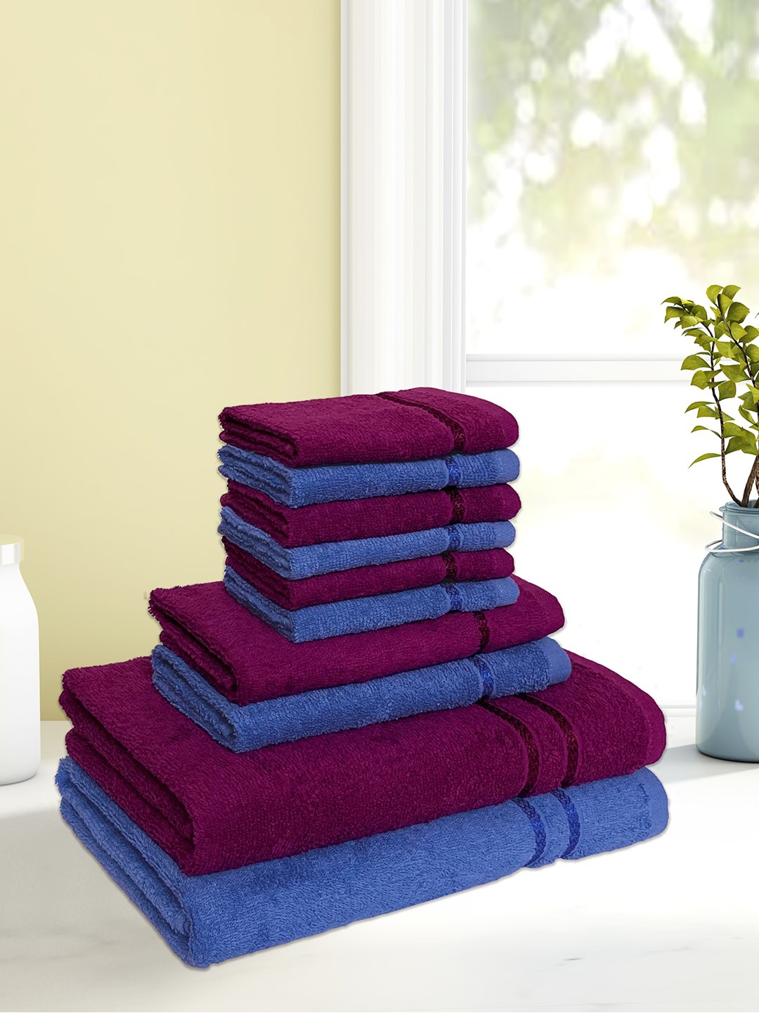 

CORE Designed by SPACES Set Of 10 Solid 380 GSM Quick Dry Towel Set, Navy blue