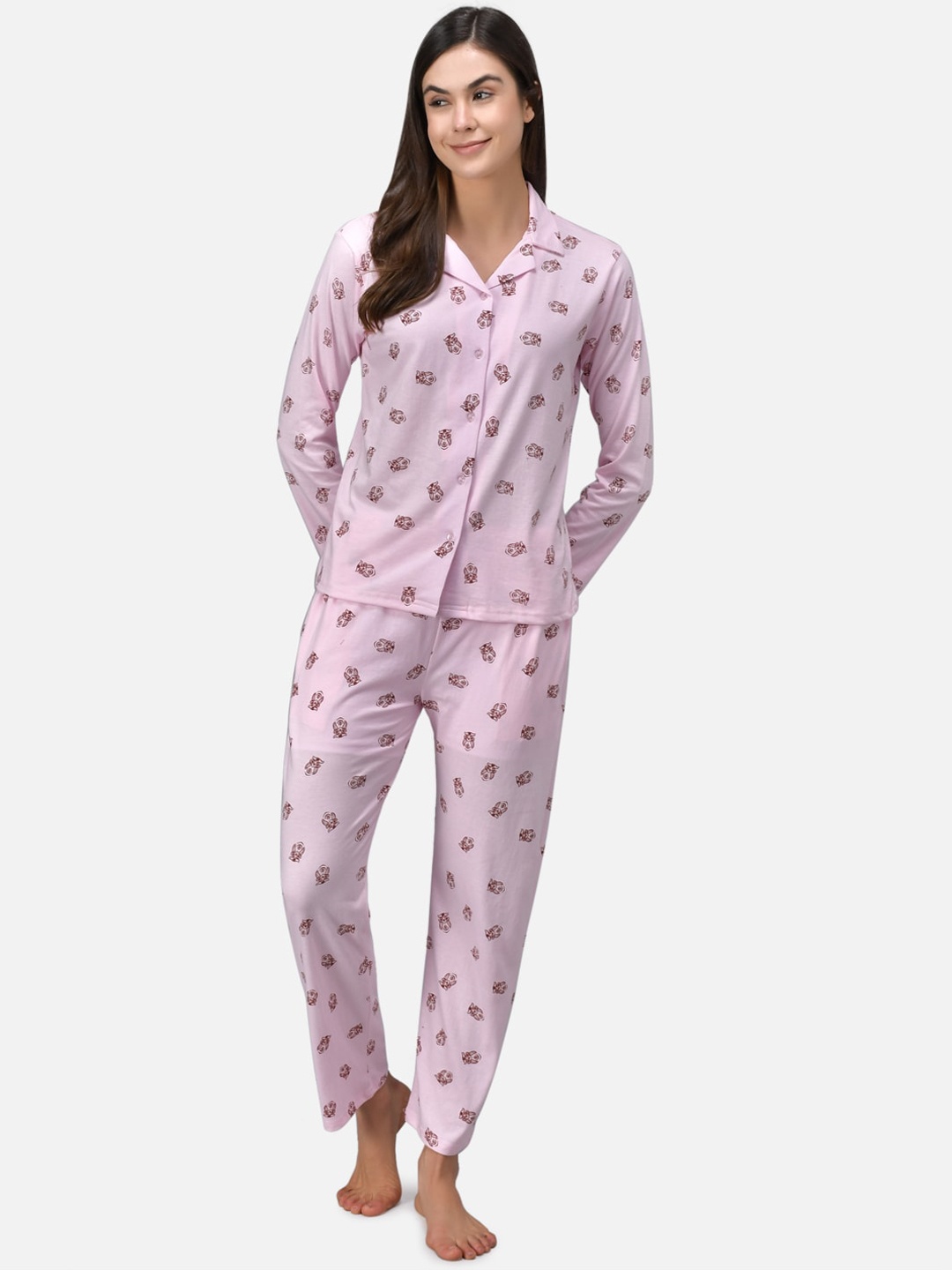 

Klamotten Women Pink & Maroon Animal Printed Night Suit