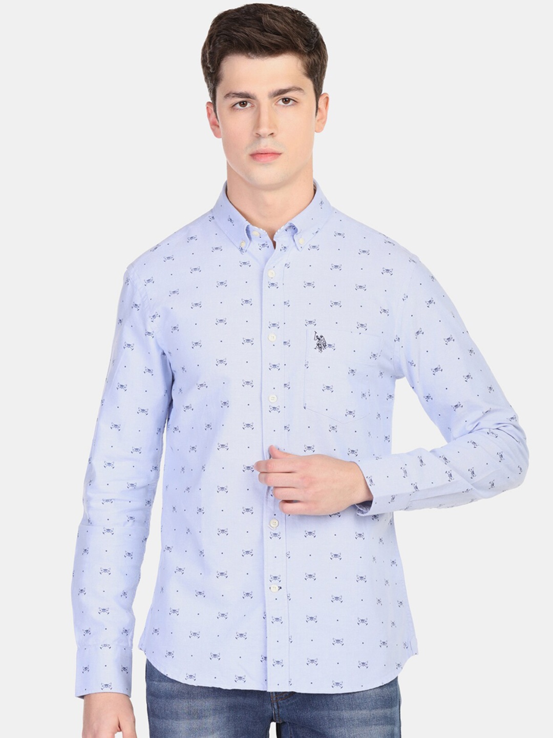 

U.S. Polo Assn. Men Blue Regular Fit Printed Casual Shirt