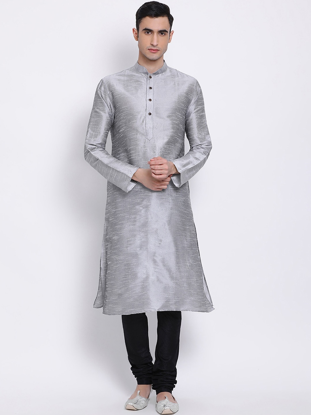 

Sanwara Men Silver-Toned & Black Solid Kurta with Pyjamas