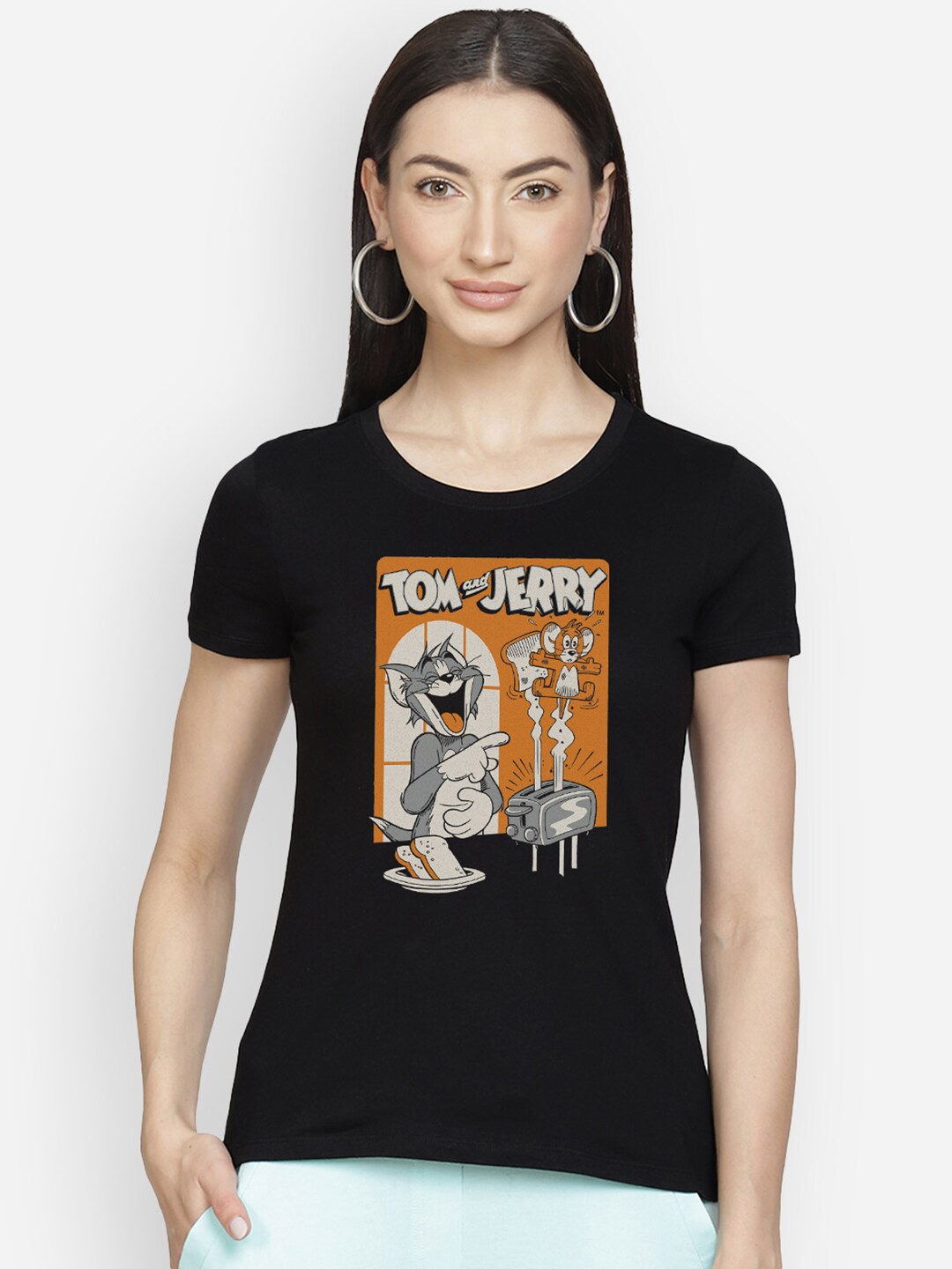 

Free Authority Tom & Jerry Women Black Printed Round Neck T-shirt