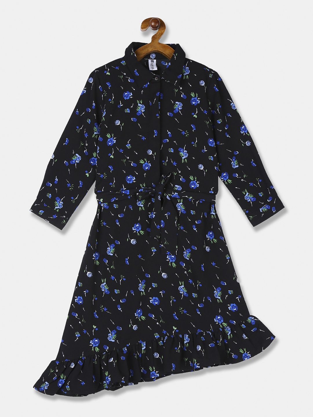

Cherokee Girls Black & Blue Floral Printed Shirt Dress