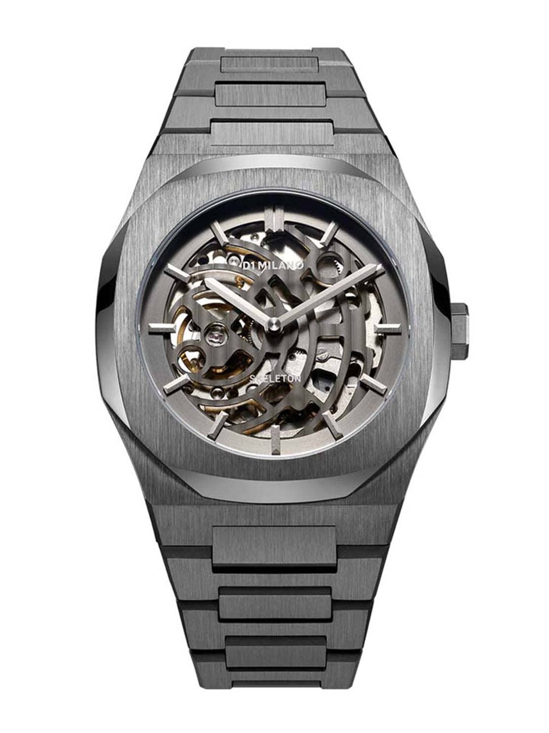 

D1 Milano Men Black Skeleton Dial & Grey Straps Automatic Analogue Watch SKBJ02, Silver