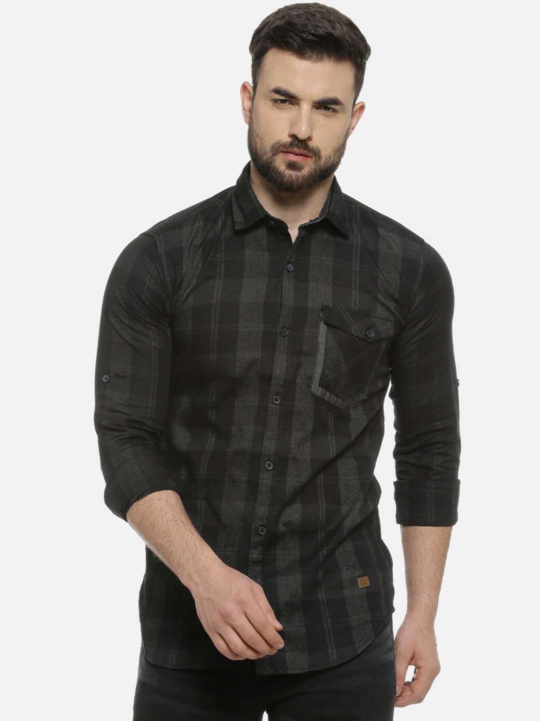 

Campus Sutra Men Black & Grey Regular Fit Checked Casual Shirt