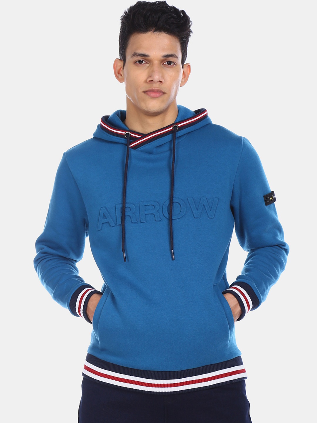 

Arrow Sport Men Blue Printed Hooded Sweatshirt