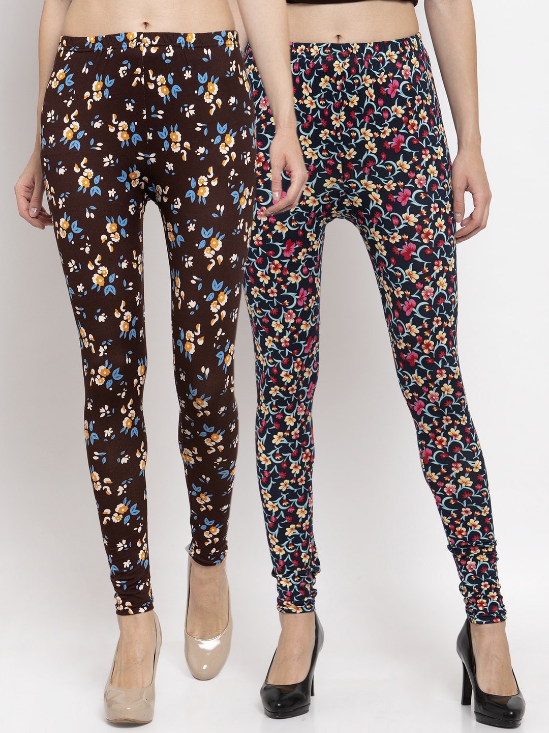 

KLOTTHE Women Pack Of 2 Floral Printed Ankle-Length Leggings, Black
