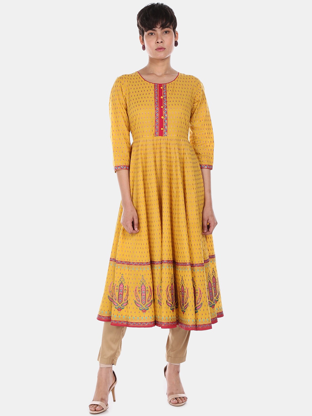 

Anahi Women Mustard Printed Anarkali Kurta