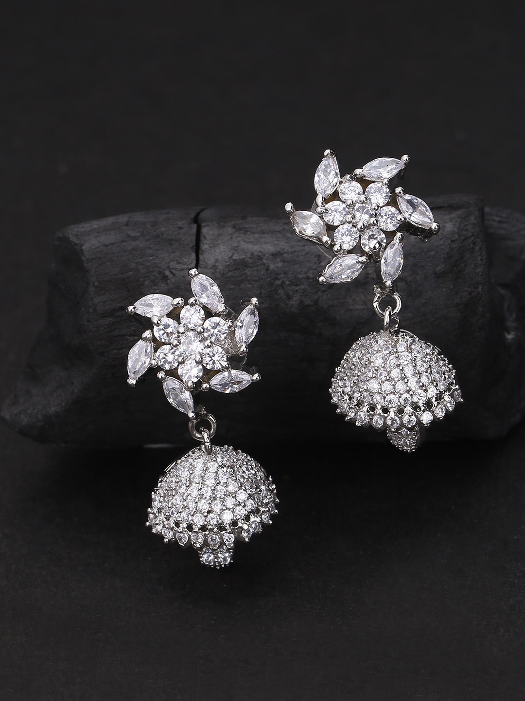 

Adwitiya Collection Silver-Toned Floral Drop Earrings