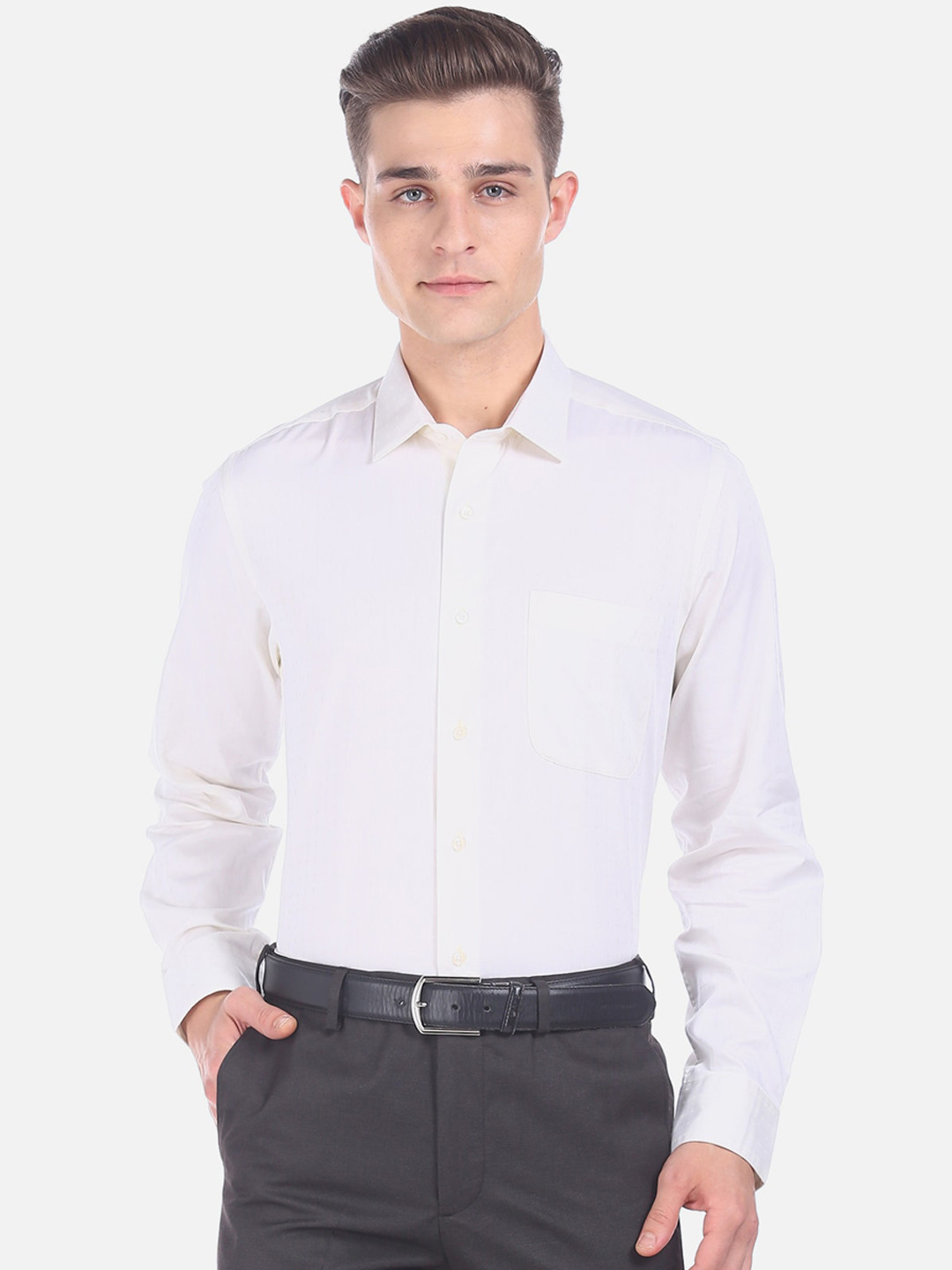 

Arrow Men White Regular Fit Solid Cotton Formal Shirt