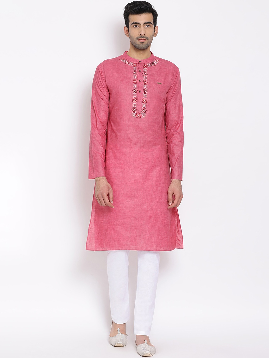 

DEVOILER Men Pink Embroidered Straight Kurta