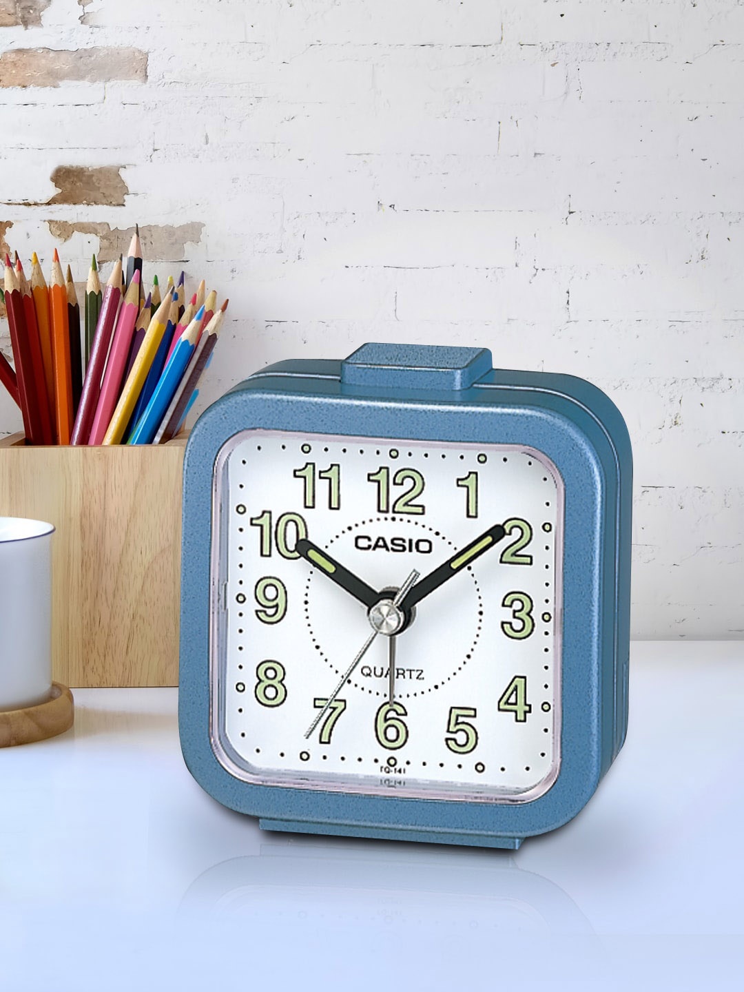 

CASIO White & Blue Square Solid Analogue Alarm Clock