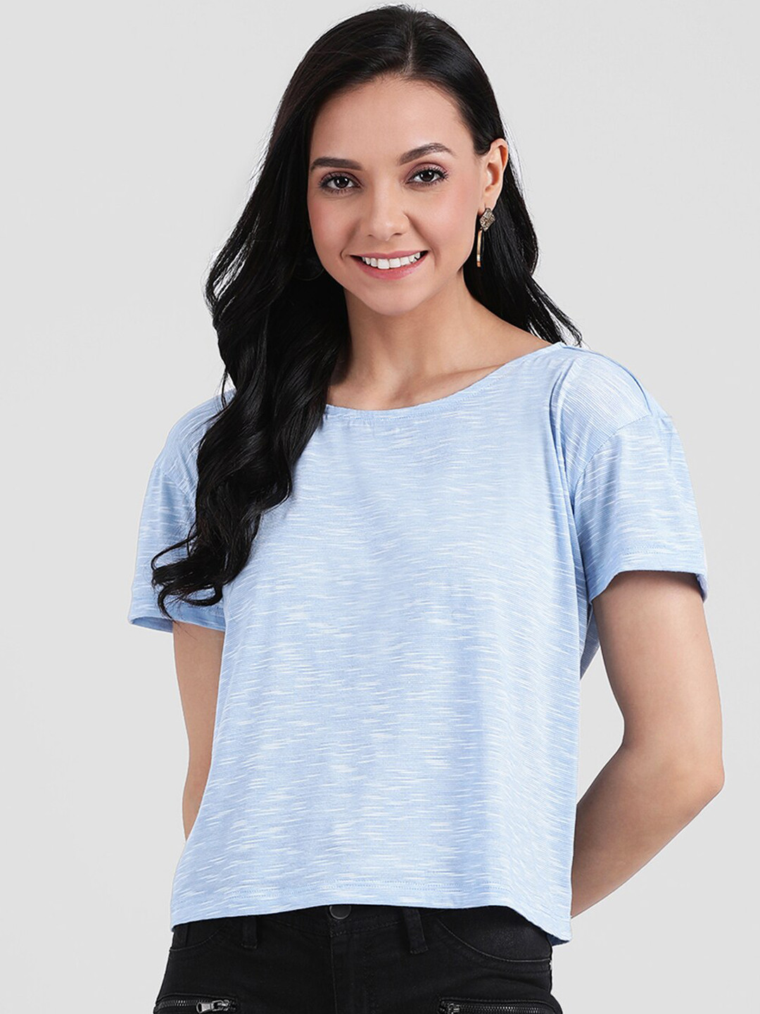 

Zink London Women Blue Solid Round Neck T-shirt