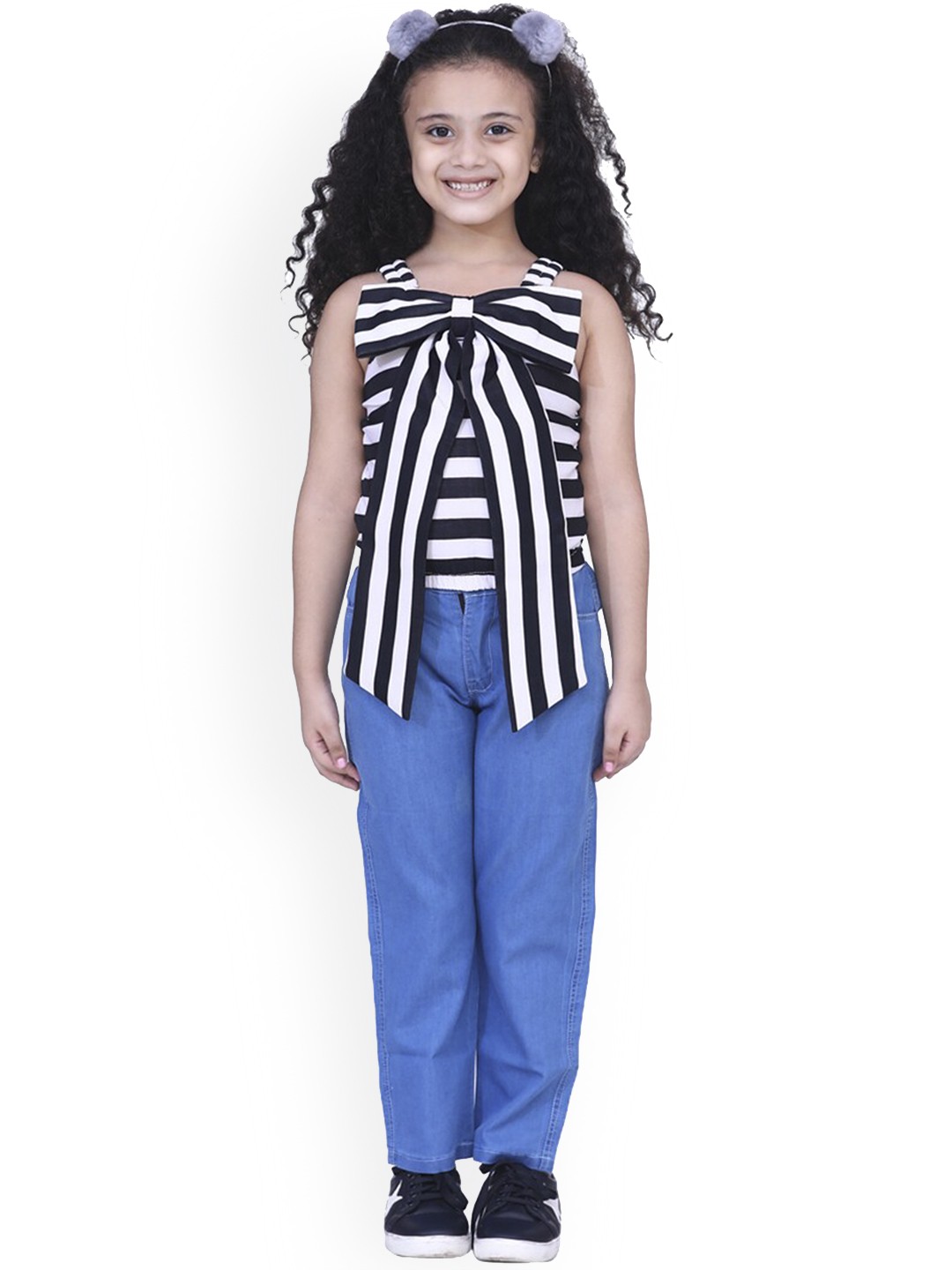 

ADIVA Girls Black & White Striped Top with Trousers