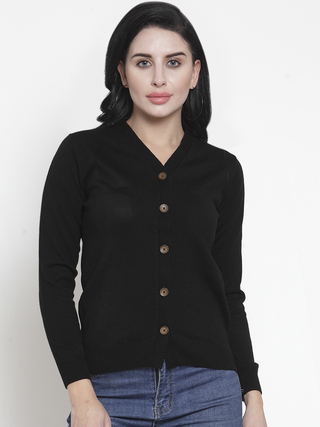

Kalt Women Black Solid Cardigan Sweater