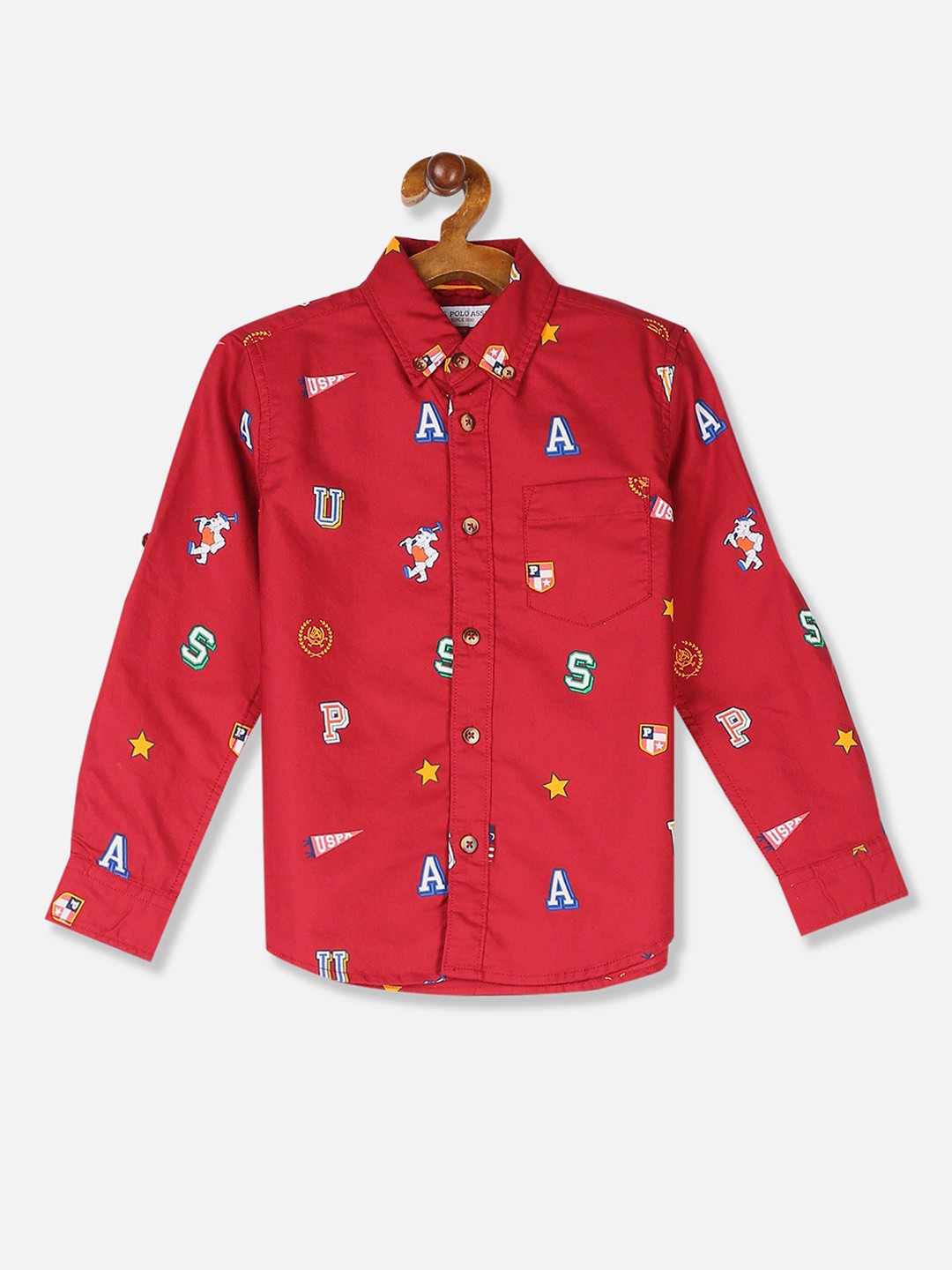 

U.S. Polo Assn. Kids Boys Red Regular Fit Printed Casual Shirt