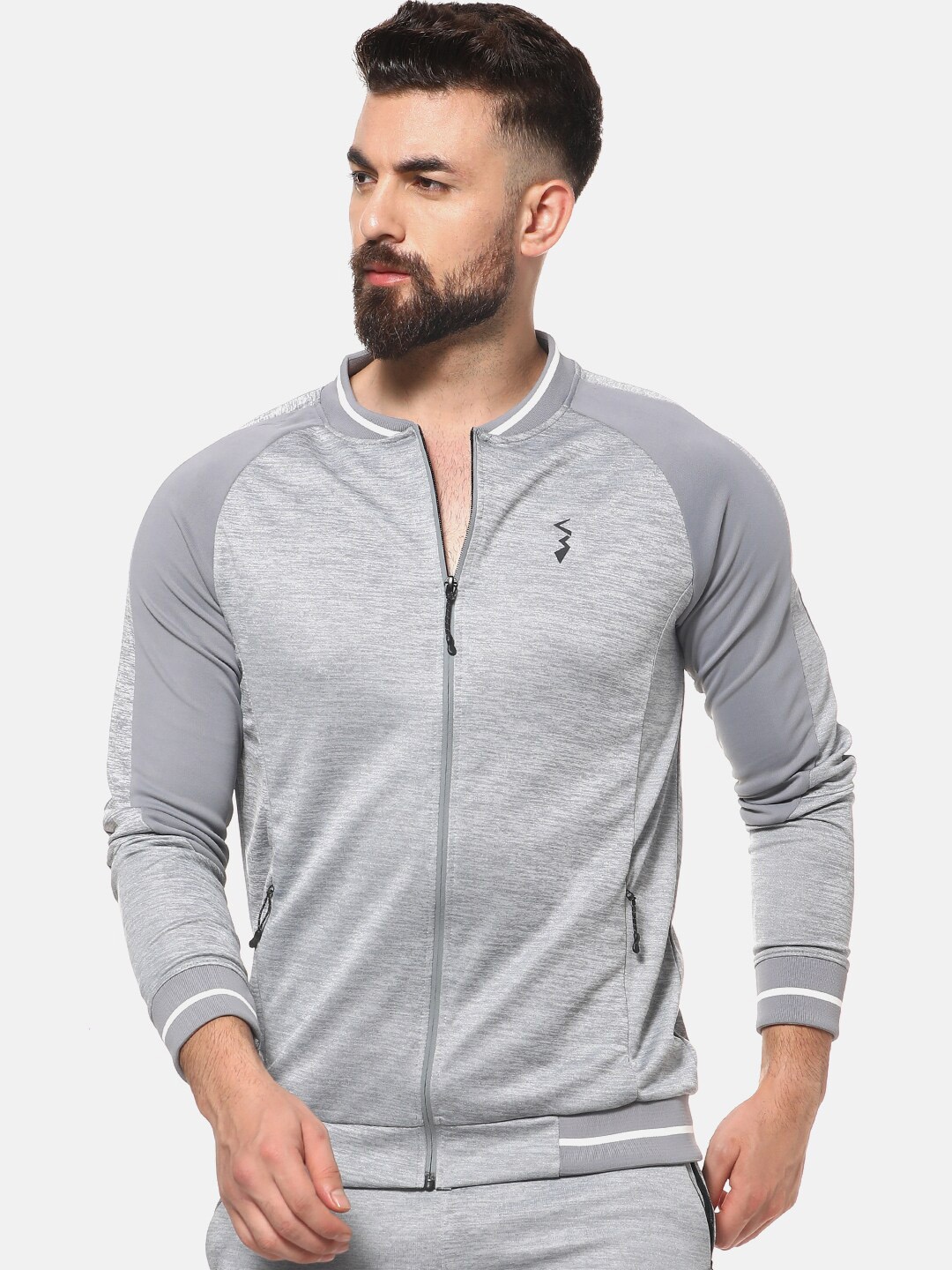 

Campus Sutra Men Grey Printed Lightweight Bomber