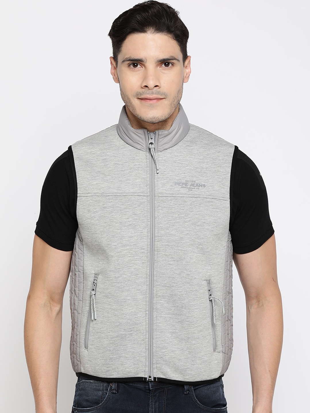 

Pepe Jeans Men Grey Solid Quilted Jacket