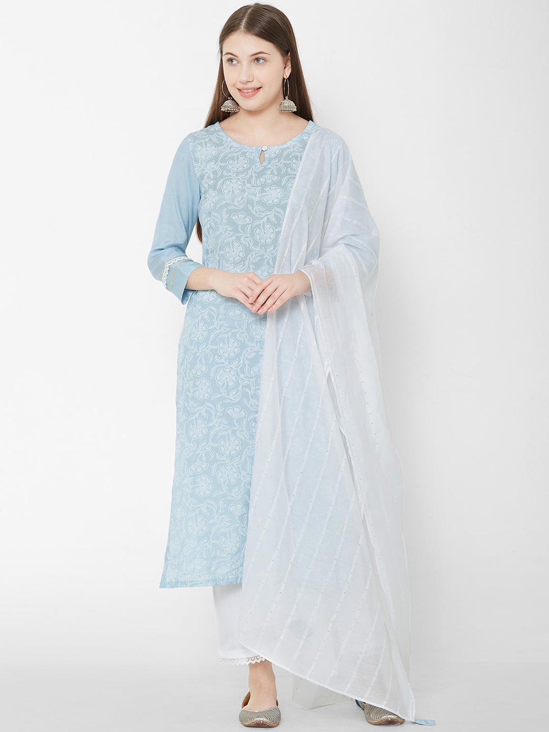 

Os Women Blue Printed Kurta with Trousers & Dupatta
