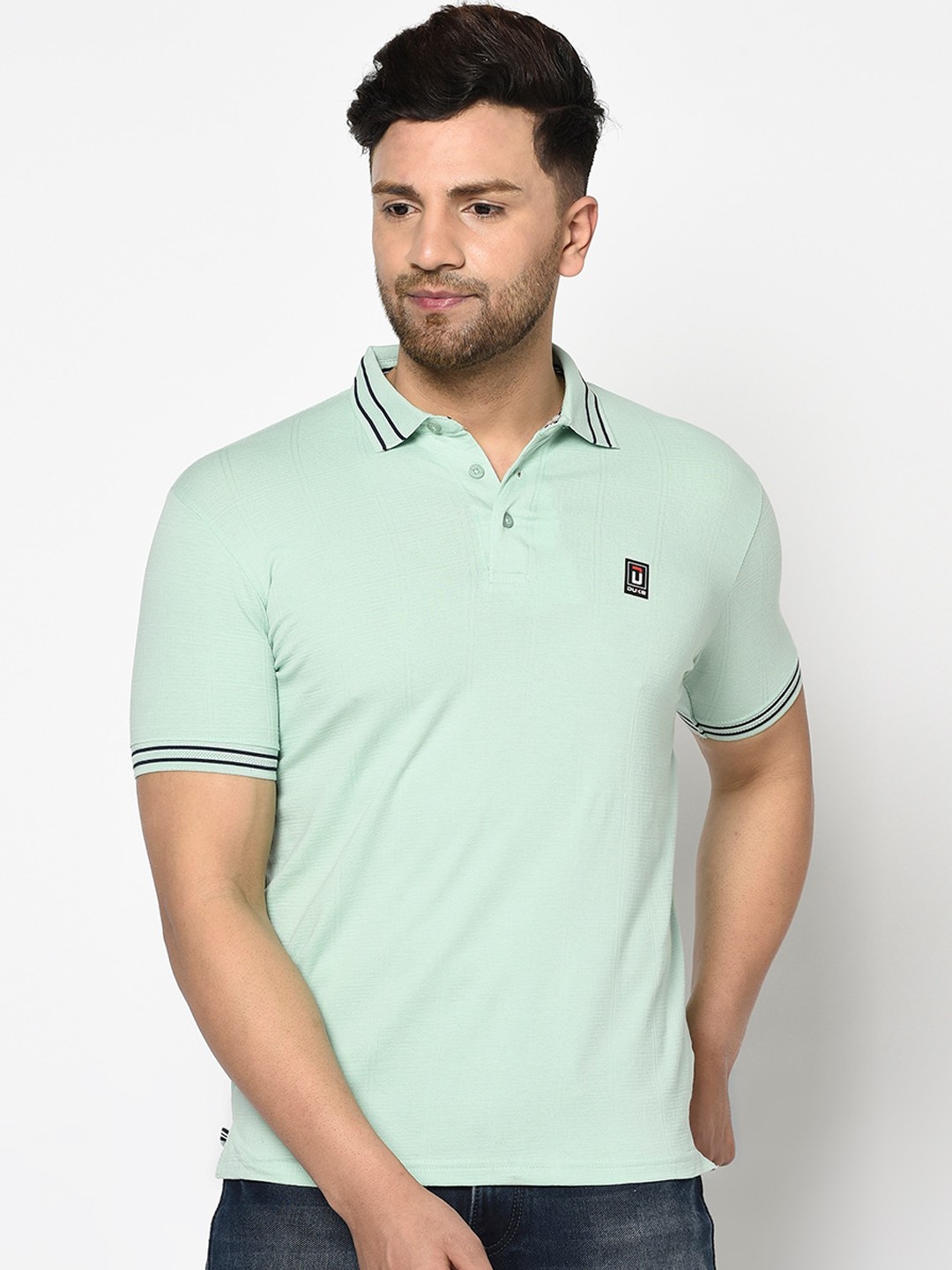 

Duke Men Green Solid Polo Collar T-shirt