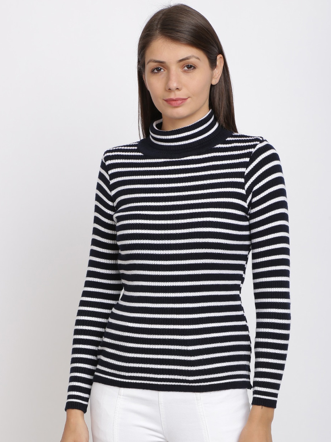 

BEVERLY BLUES Women Navy Blue Striped
