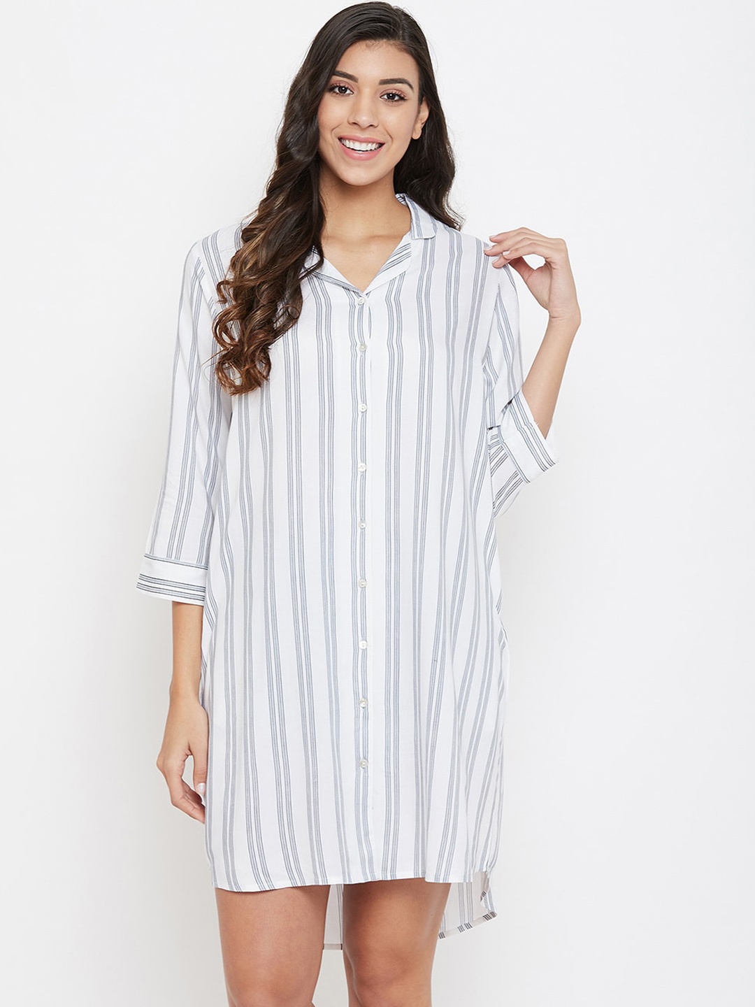 

Clovia White Striped Nightdress