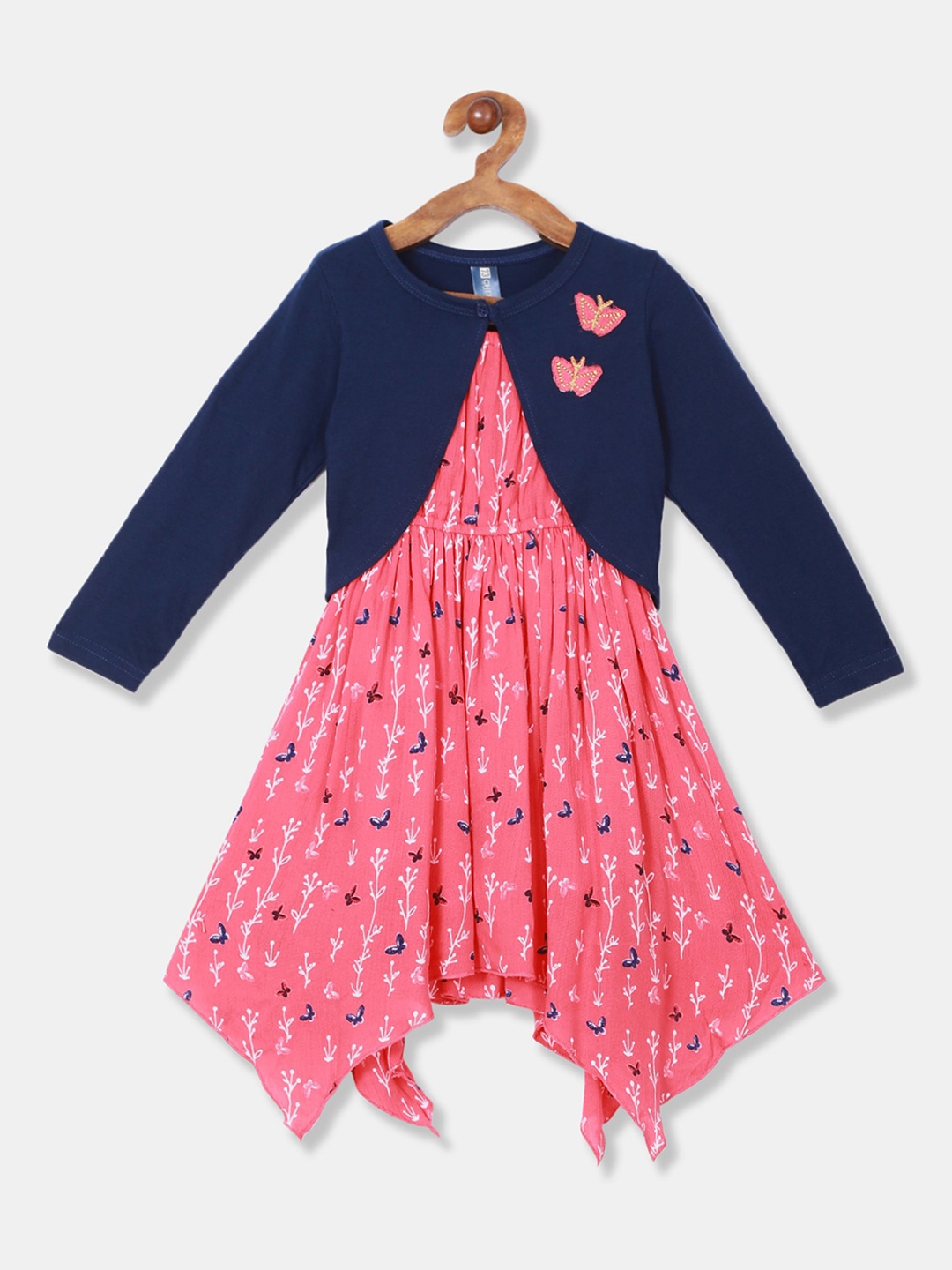 

Cherokee Girls Pink Printed A-Line Dress with Shrug
